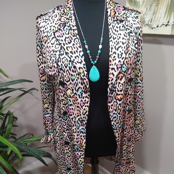 BCBG Maxazria Multi Color Animal Print Trench Style Duster - Picture 5 of 16
